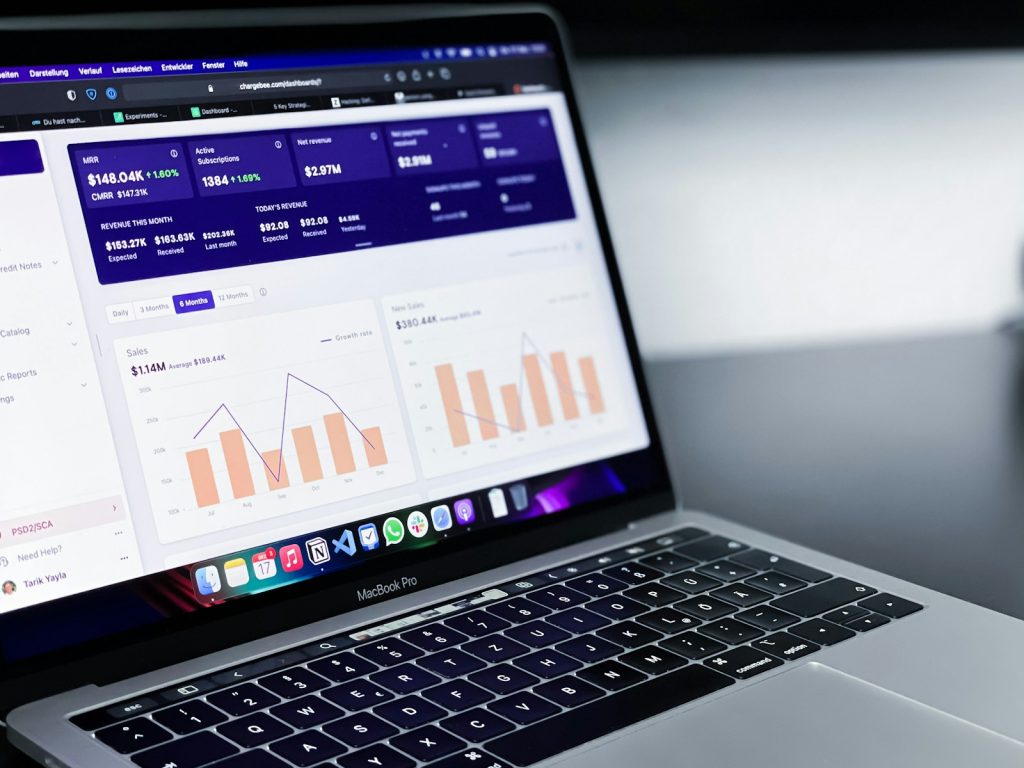 Marketing analytics dashboard displayed on a laptop